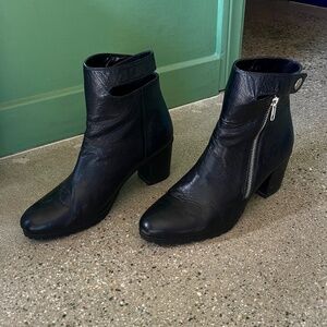 Opening Ceremony black leather boots with lug sole